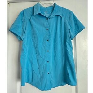 Kuhl Womens Button‎ Down Short Sleeve Shirt Top Blue Size M